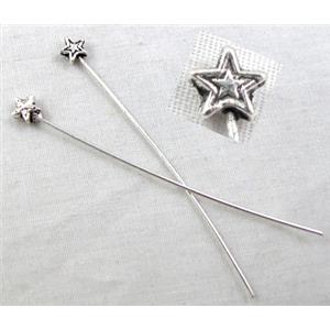 Fancy Pin, Tibetan Silver Non-Nickel, 53mm length, pinhead:5mm dia