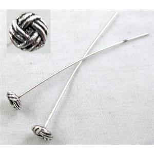 Fancy Pin Charm, Tibetan Silver Non-Nickel, 53mm length, pinhead:6.5mm dia