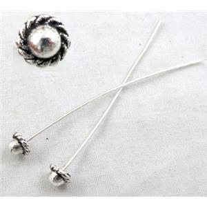 Tibetan Silver pin Charms Non-Nickel, 55mm length, pinhead:6mm dia