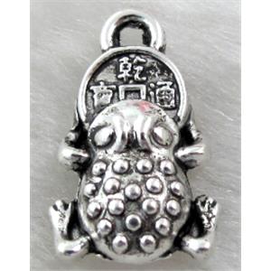 Frog charm, Tibetan Silver pendant non-nickel, 11x17mm