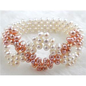 Handcraft Cluster Pearl Bracelet, elastic, 60mm dia, 30mm wide