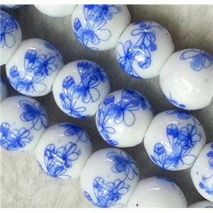 round blue and white porcelain bead, approx 8mm dia, 42 pcs per st