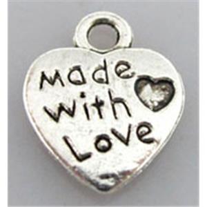 Tibetan Silver heart pendant, lead free and nickel free, zinc alloy, 10mm wide