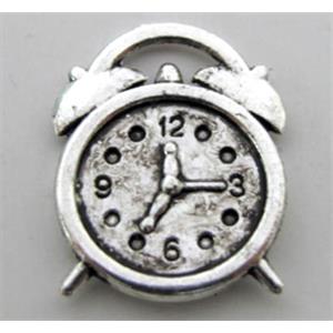 Clock charm, tibetan silver pendants, non-nickel, 13.5mm dia, 18mm high