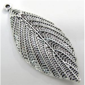 Tibetan Silver leaf pendant, Lead free and nickel Free, 51x23mm