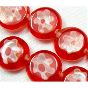 Flat round Millefiori glass-single flower, 8mm dia, 50beads per st.