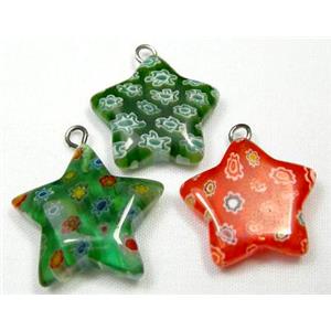 Millefiori glass star pendant-multi flower&mixed, 20mm diameter