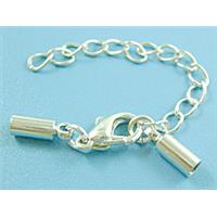 Crimp End with Clasp, Copper, Silver Plated, 3.5x9mm, inside:2.5mm, chain:5cm