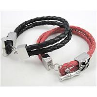leather bracelet with stainless steel, handmade, mixed, approx 10mm wide, 20cm length