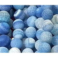 blue Crackle Agate Stone bead, round, frosted, 14mm dia, approx 28pcs per st