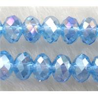Chinese Crystal Beads, Faceted Rondelle, sky-blue AB color, 12mm dia, 72pcs per st