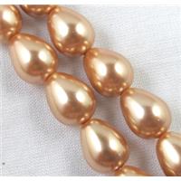 Pearlized Shell Beads, teardrop, approx 8x12mm, 33pcs per st