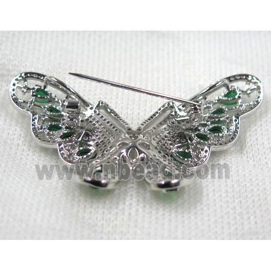 copper butterfly brooch paved zircon, platinum plated