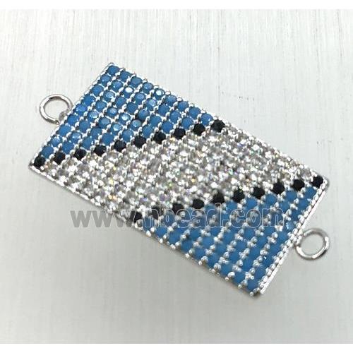 copper connector paved zircon, rectangle, platinum plated