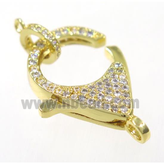 copper Lobster Clasp pave zircon, gold plated