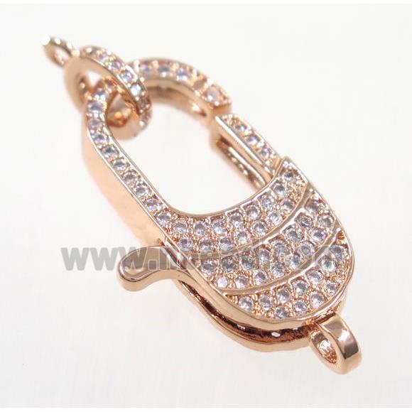 copper Lobster Clasp pave zircon, rose gold