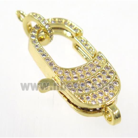 copper Lobster Clasp pave zircon, gold plated