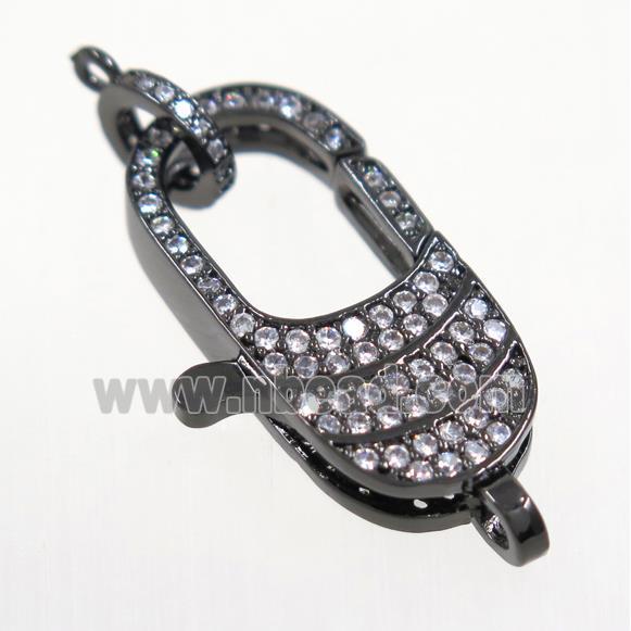 copper Lobster Clasp pave zircon, black plated