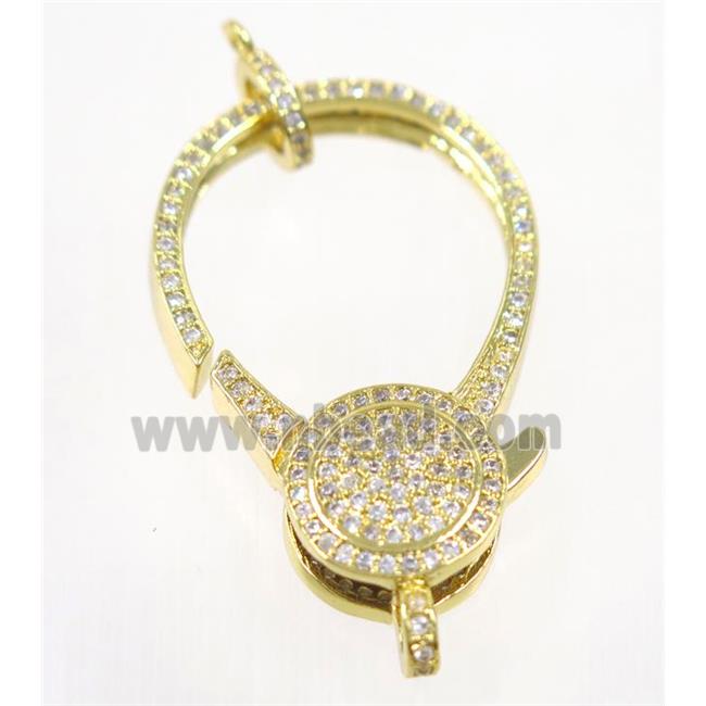 copper Lobster Clasp pave zircon, gold plated