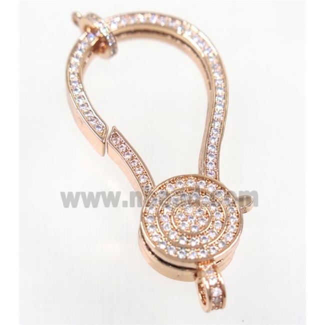 copper Lobster Clasp pave zircon, rose gold