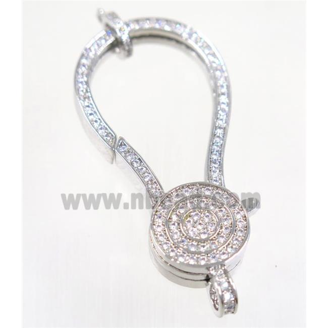 copper Lobster Clasp pave zircon, platinum plated