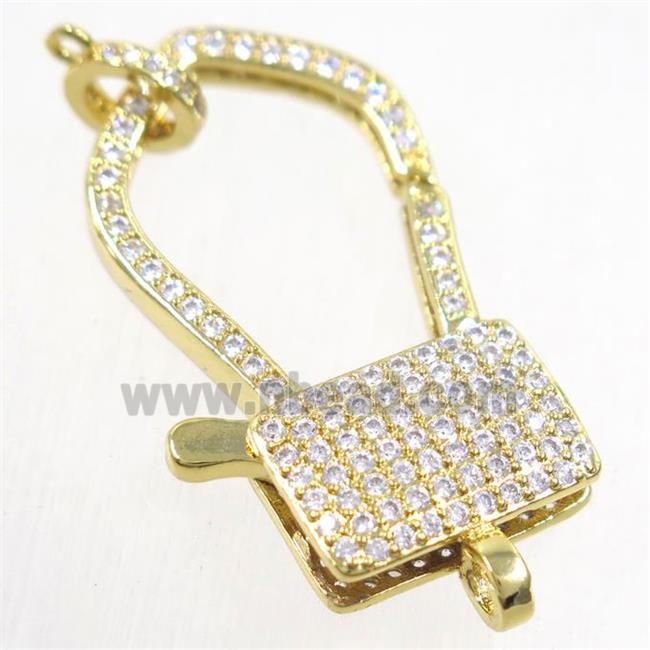 copper lock Clasp paved zircon, gold plated