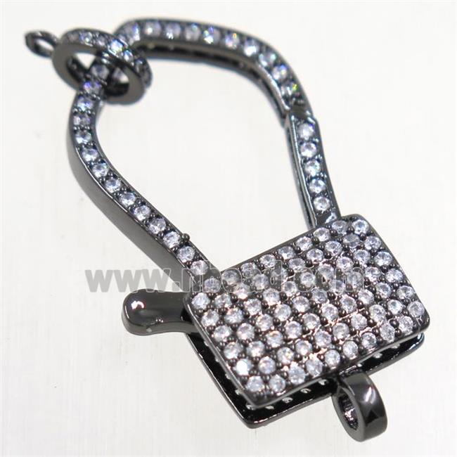 copper lock Clasp paved zircon, black plated