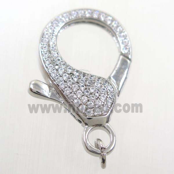 copper Lobster Clasp paved zircon, platinum plated