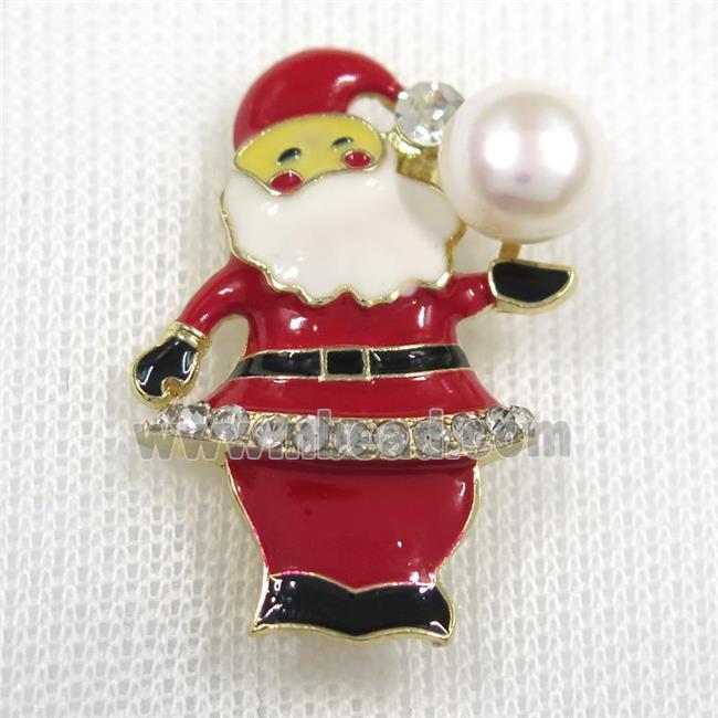 Santa Claus copper brooch paved zircon, Enamel, gold plated