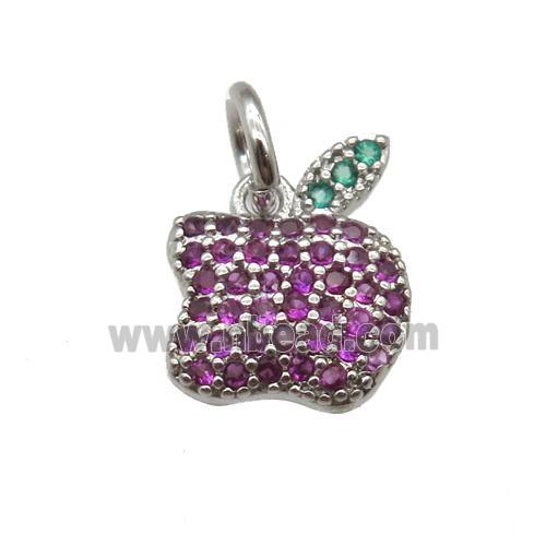copper apple pendant paved zircon, platinum plated