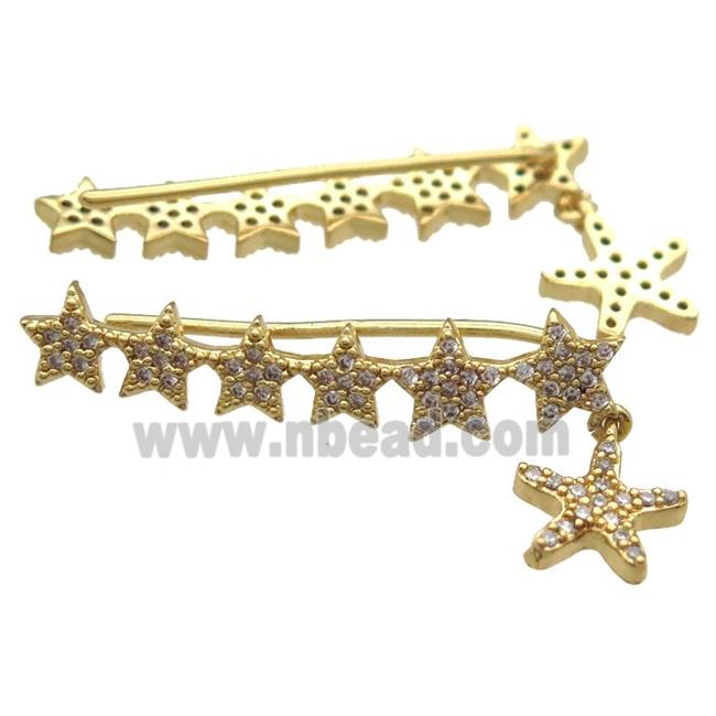 copper star brooch paved zircon, gold plated