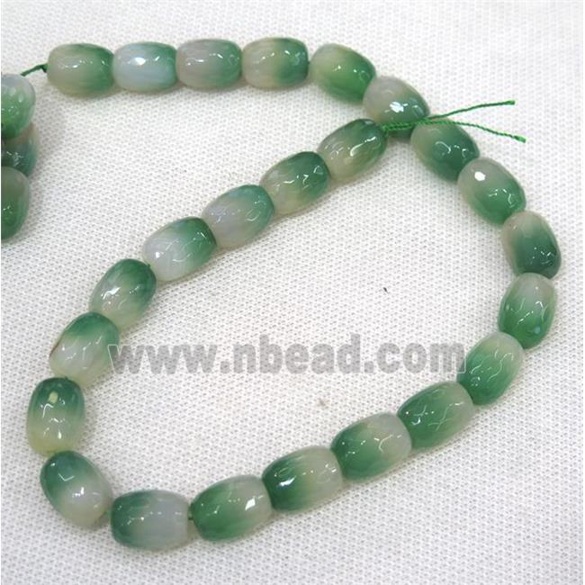 green Agate beads, faceted barrel