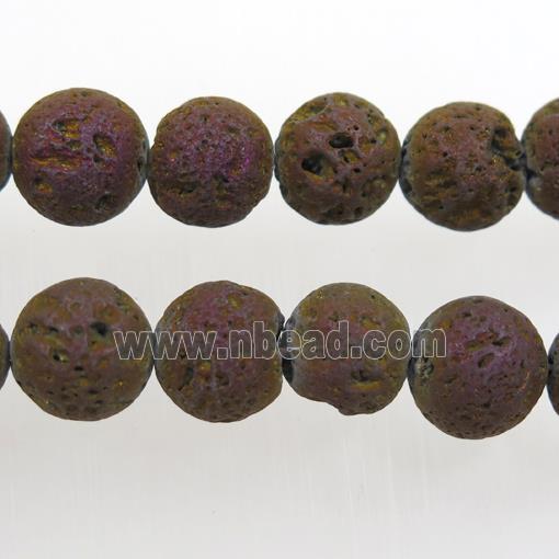 round Lava stone beads, purple electroplated