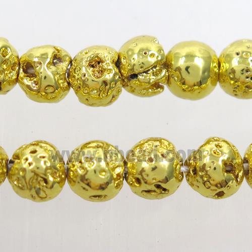 round Lava stone beads, gold electroplated