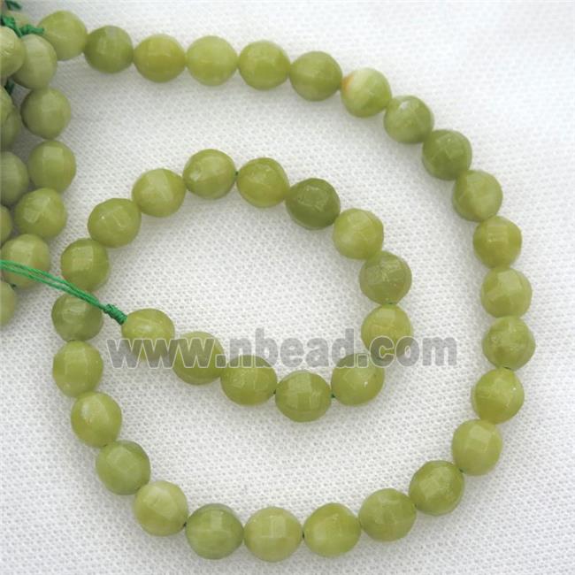 Chinese Olive Nephrite Jade Beads Faceted Round