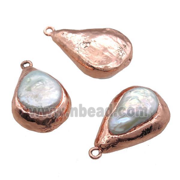 natural pearl beads, teardrop, rose gold