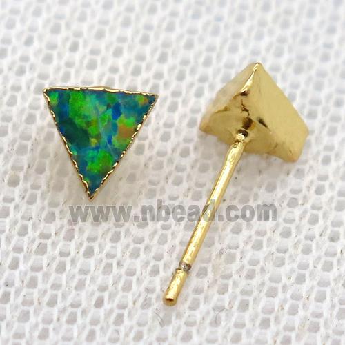 synthetic Fire Opal triangle Stud Earrings, gold plated