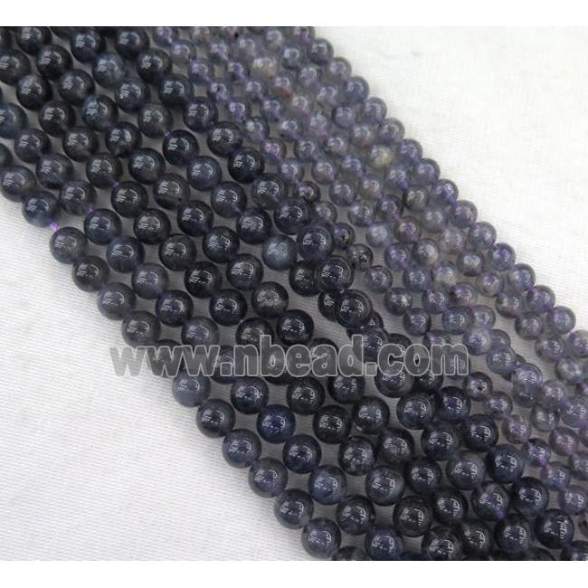 Natural Iolite Beads Inkblue Smooth Round