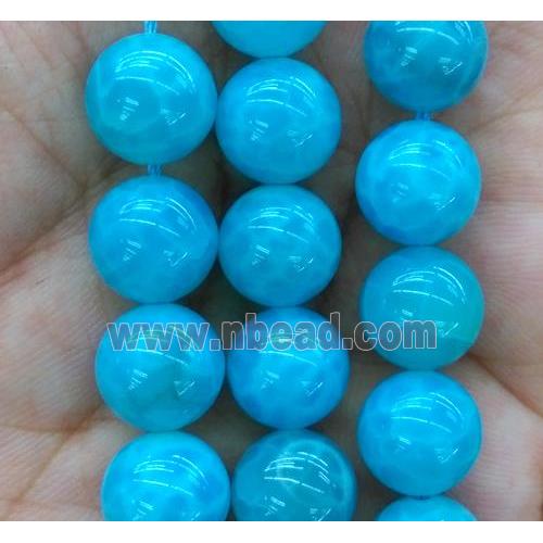 Textured blue chalcedany bead, round