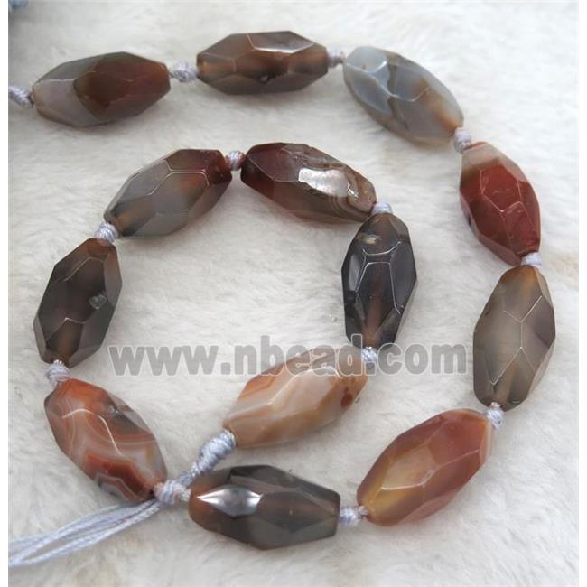 natural agate beads, faceted barrel