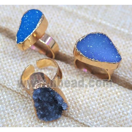 agate druzy ring, copper, gold plated
