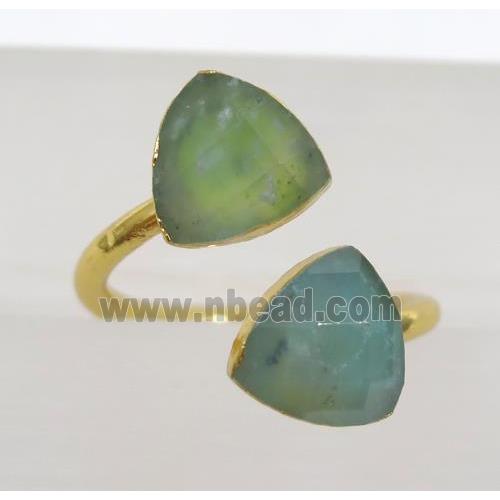 green Australian Chrysoprase ring, faceted triangle, gold plated