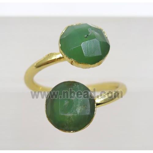 green Australian Chrysoprase ring, faceted flatround, gold plated