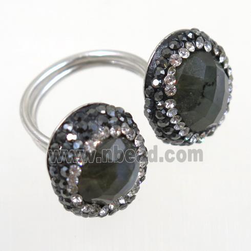 Labradorite Ring paved rhinestone