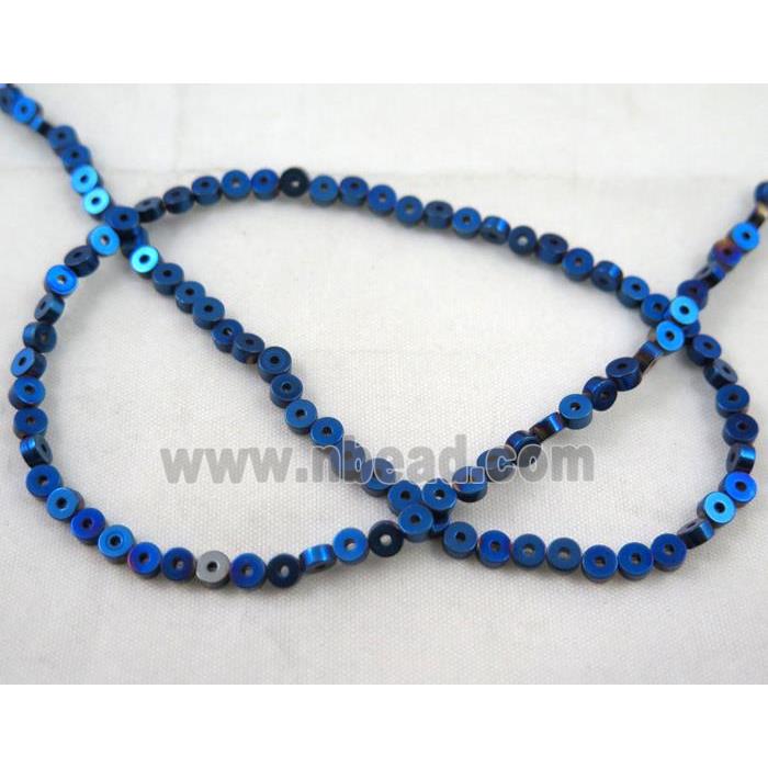 hematite disc beads, blue electroplated
