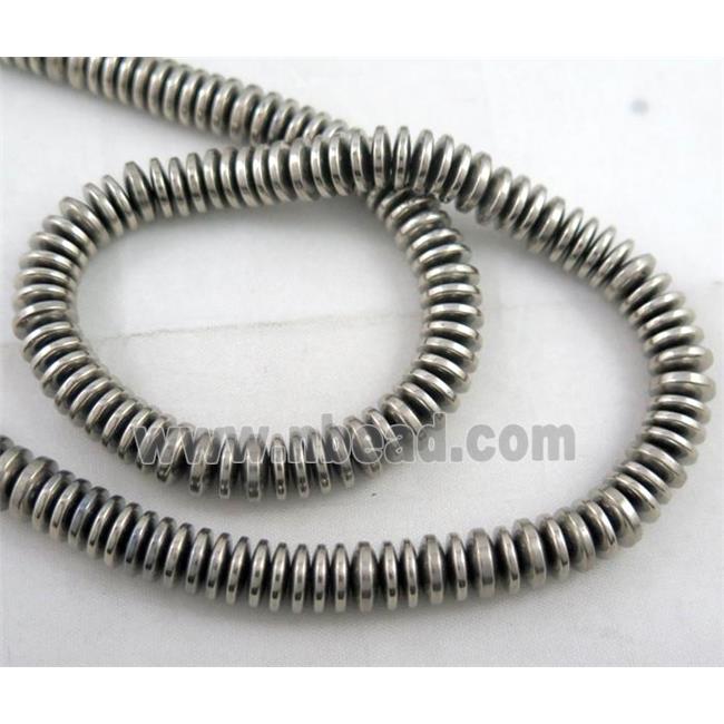 hematite heishi disc beads, silver plated