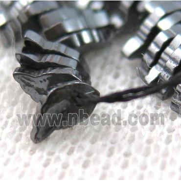 hematite beads, leaf, black