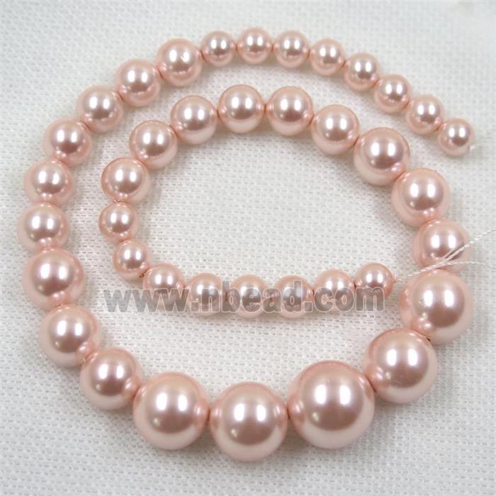 pink Pearlized Shell graduated Beads, round