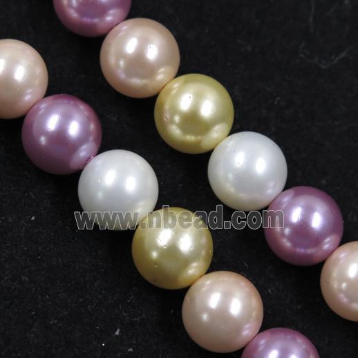 round Pearlized Shell Beads, mixed color
