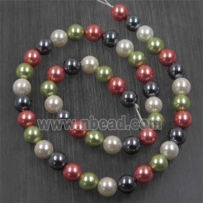 round Pearlized Shell Beads, mixed color